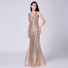 Load image into Gallery viewer, Evening Dresses Mermaid Straps V-neck Floor-length SleevelessWedding Guest Party Gowns Cheap Long Prom Dress