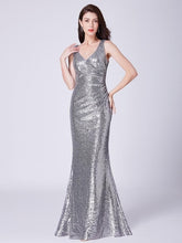 Load image into Gallery viewer, Evening Dresses Mermaid Straps V-neck Floor-length SleevelessWedding Guest Party Gowns Cheap Long Prom Dress