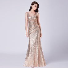 Load image into Gallery viewer, Evening Dresses Mermaid Straps V-neck Floor-length SleevelessWedding Guest Party Gowns Cheap Long Prom Dress