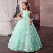 Load image into Gallery viewer, Flower Girl's Birthday Banquet Long Sleeve Lace Stitching Dress Elegant Girl's Wedding Long White Butterfly Lace Loop Dress