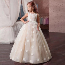 Load image into Gallery viewer, Flower Girl's Birthday Banquet Long Sleeve Lace Stitching Dress Elegant Girl's Wedding Long White Butterfly Lace Loop Dress