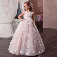 Load image into Gallery viewer, Flower Girl's Birthday Banquet Long Sleeve Lace Stitching Dress Elegant Girl's Wedding Long White Butterfly Lace Loop Dress