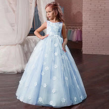 Load image into Gallery viewer, Flower Girl's Birthday Banquet Long Sleeve Lace Stitching Dress Elegant Girl's Wedding Long White Butterfly Lace Loop Dress